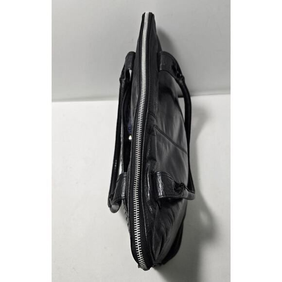 Latico Black Leather Business Tote Briefcase Laptop Case Organizer Woven Pocket - Picture 4 of 16